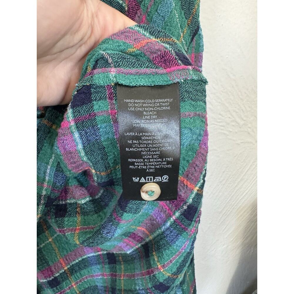 Anthropologie Pilcro Cropped Puff-Sleeve Soft Crinkle Green Plaid Blouse Small - Picture 9 of 13